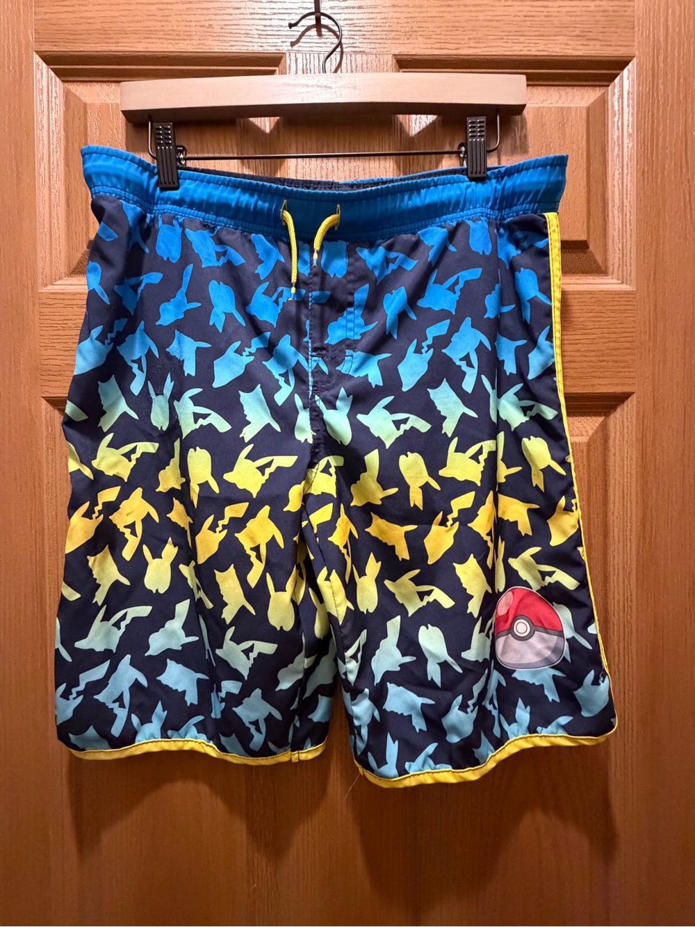 Nintendo Multicolor Shark & Poké Ball Swim Shorts with Yellow Trim